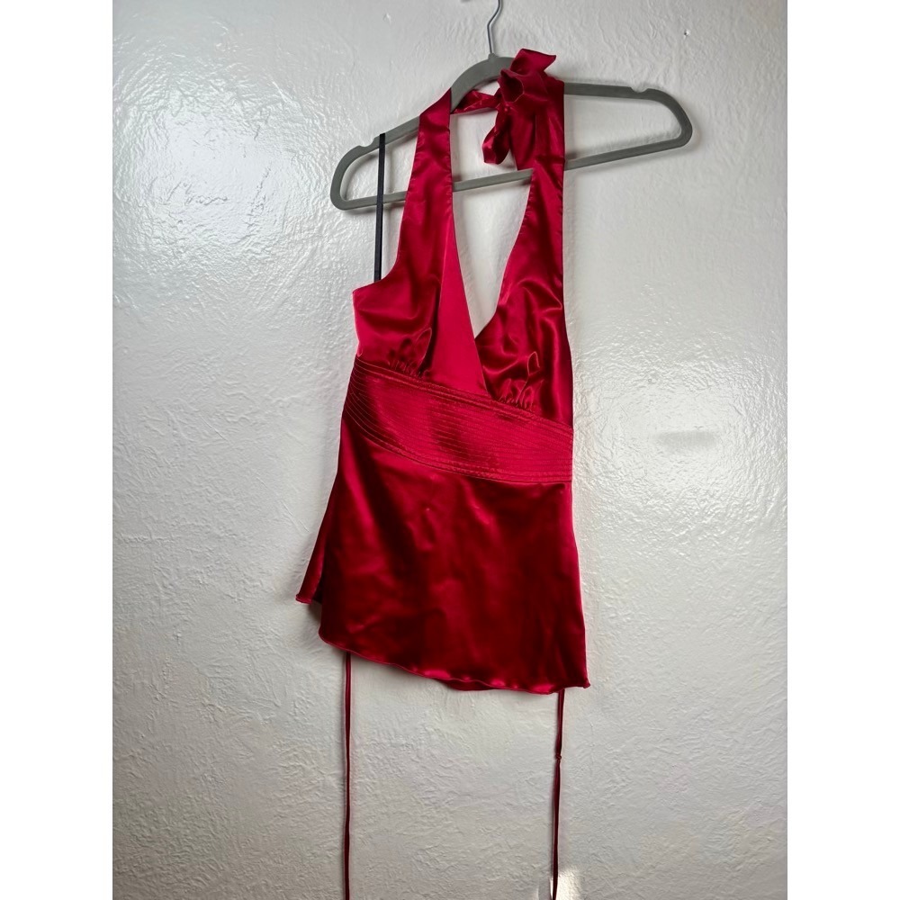 Halter Top Womens Medium Red Satin Tie Y2K Dark Romance‎ Coquette Clubwear Bold - Picture 10 of 13